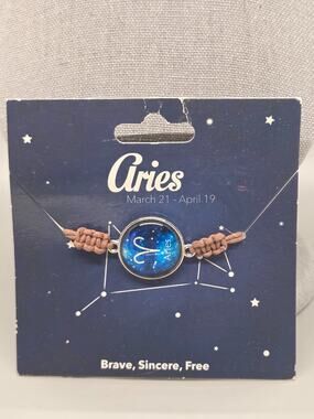 ARIES - Astrological Sign- Round -Slide Knot Bracelet Blue